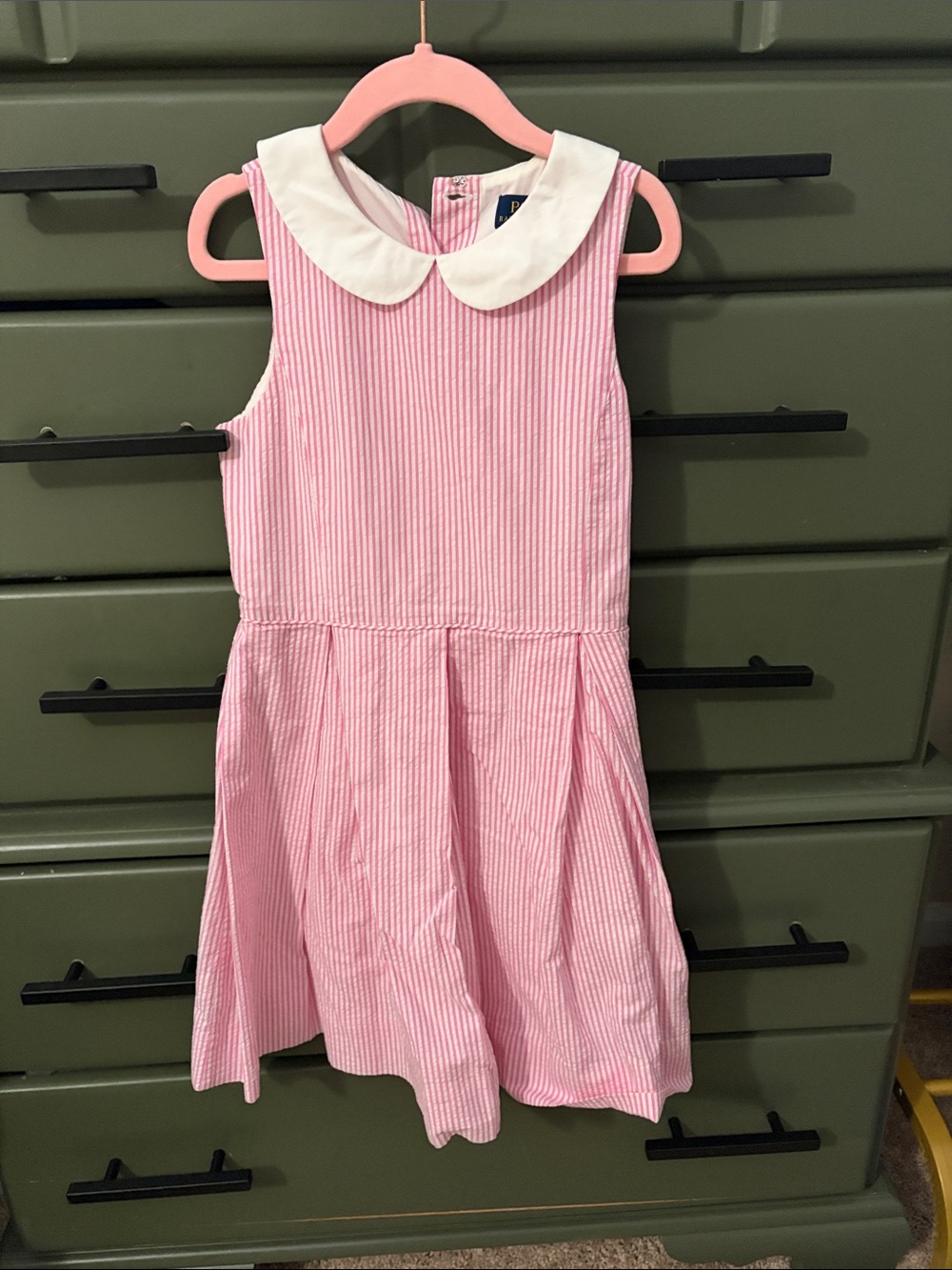 Polo by Ralph Lauren Pink Seersucker Dress with White Peter Pan Collar
